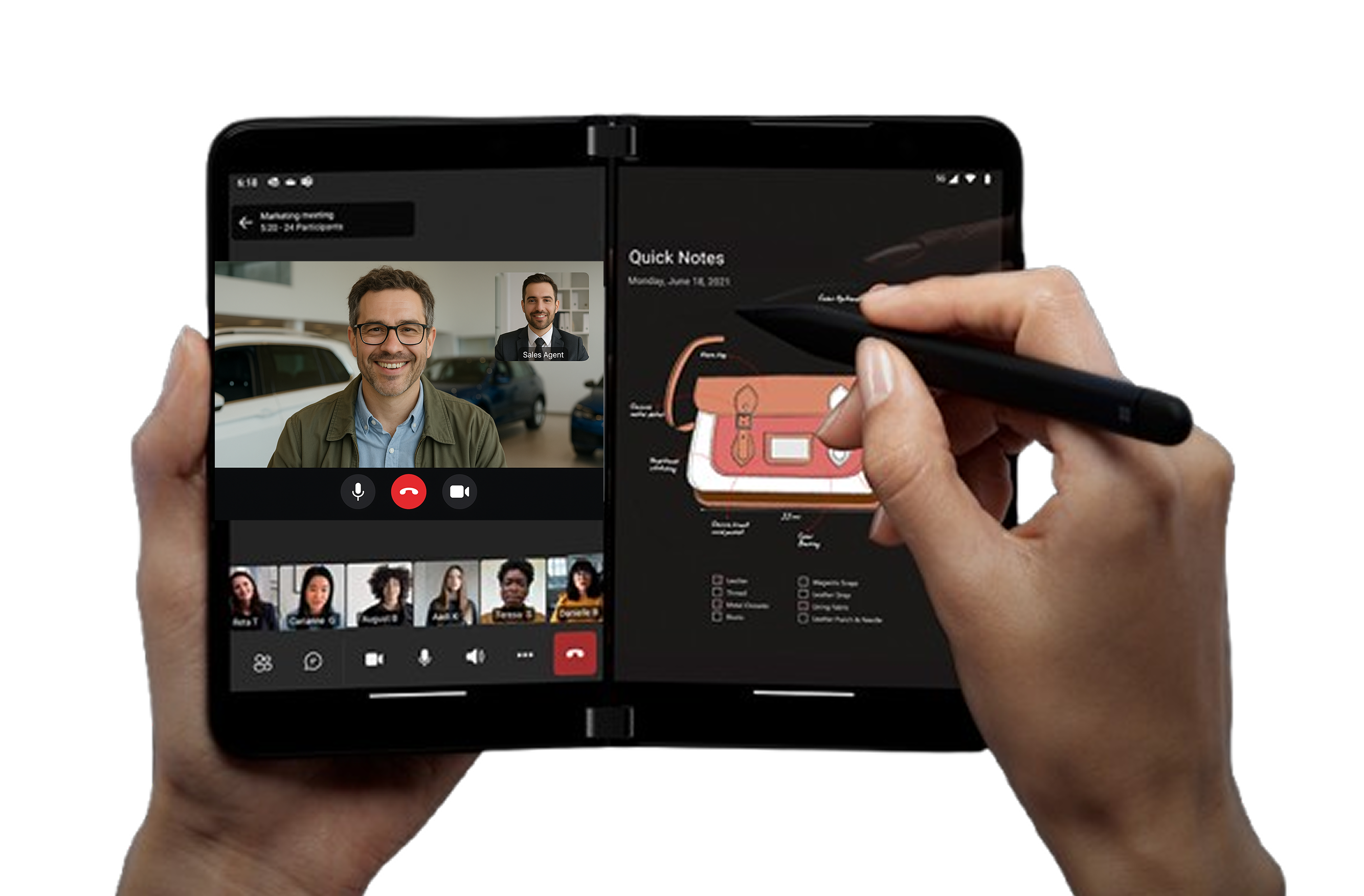 Hands holding phone showing virtual site visit interface