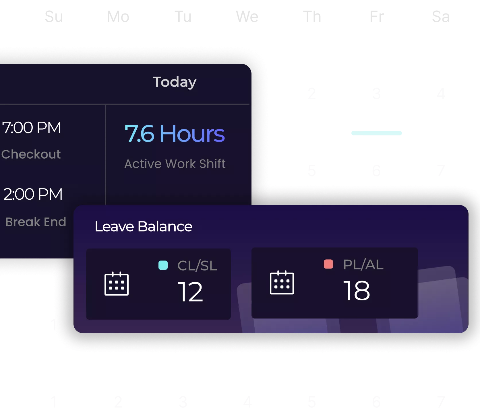 Employee time tracking and attendance management interface
