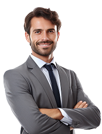 Business professional in suit with arms crossed