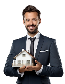 Real estate professional holding a small house model