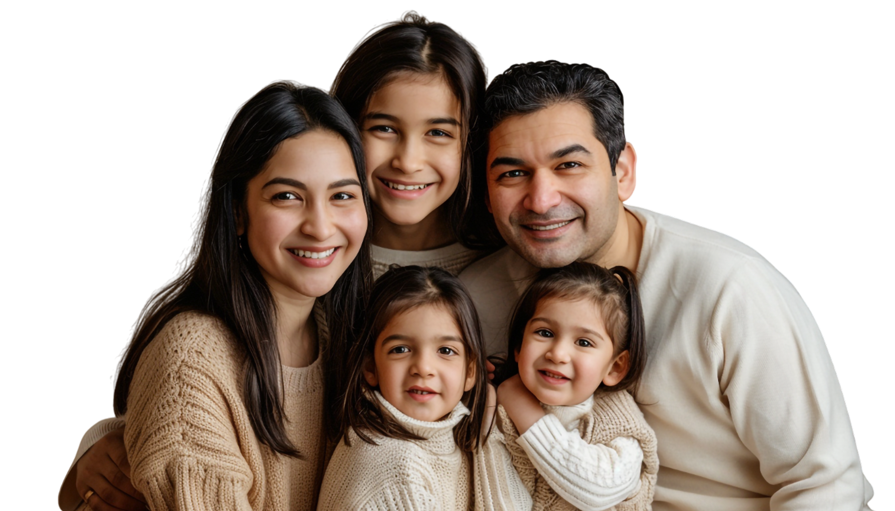 Happy family - parents with three children smiling together